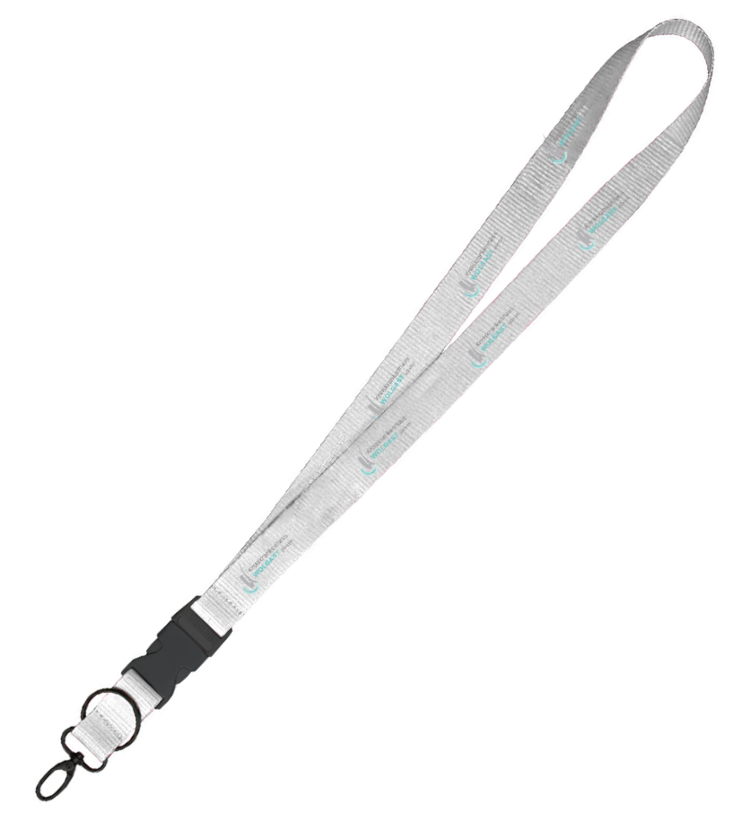 Ein weißes Lanyard mit wiederholtem Logo der Universitätsmedizin Greifswald. Perfekt für Ausweise und Schlüssel während der Arbeit oder auf Konferenzen.